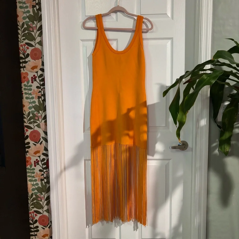 SANDRO Malvina Fringe
Midi Dress in orange size 38/ 6 US - Picture 5 of 8